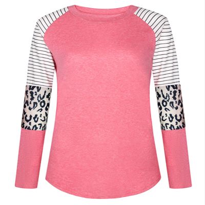 Andongnywell Women's Casual Color Block Tunic Tops Blouse Ladies Leopard Print Round Neck Long Sleeve T-Shirt (Pink,Medium)