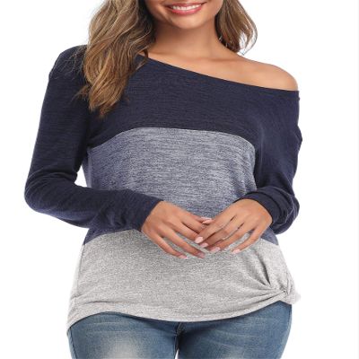 Andongnywell Women's Long-Sleeved one-Neck Loose Twist Casual T-Shirt Casual Soft Knot Side Twists Knit Blouse Top (Blue 2,Small)