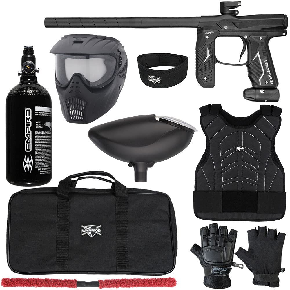 Action Village Empire Axe 2.0 Level 1 Protector Paintball Gun Package Kit (Dust Black/Dust Black, Glove Size: Large/X-Large)