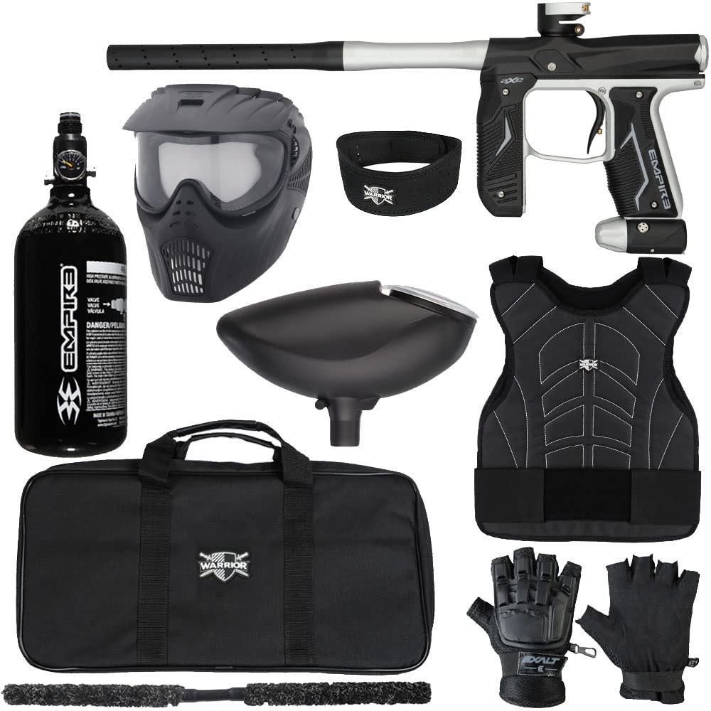Action Village Empire Axe 2.0 Level 1 Protector Paintball Gun Package Kit (Dust Black/Dust Silver, Glove Size: Large/X-Large)