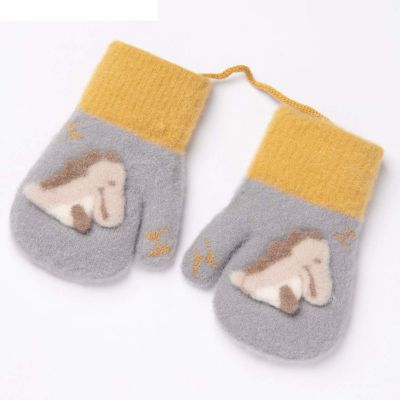 Children's Warm Winter Full Finger Mittens Plush and Thicken Men and Women Baby Cartoon Lovely Dinosaur Halter Gloves (Color : Gray)