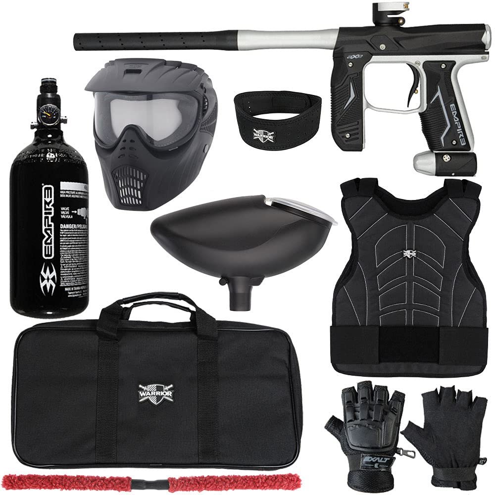 Action Village Empire Axe 2.0 Level 1 Protector Paintball Gun Package Kit (Dust Black/Dust Silver, Glove Size: Small/Medium)