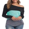Andongnywell Women's Long-Sleeved one-Neck Loose Twist Casual T-Shirt Casual Soft Knot Side Twists Knit Blouse Top (Black 1,Large)
