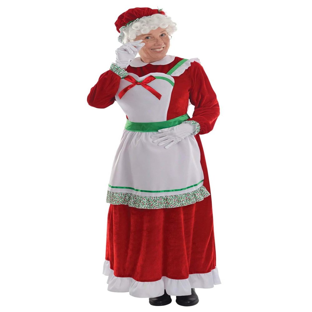 Party City Womens Mrs. Claus Deluxe Costume, Adult Standard Size Multicolor