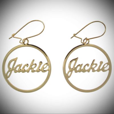 Vintage Script Gold Tone Name"Jackie" Pierced Earrings For Women Statement Chunky Crystal Fashion Jewelry Or Clip Statement Chunky Pendant Rhinestone Necklace for Women