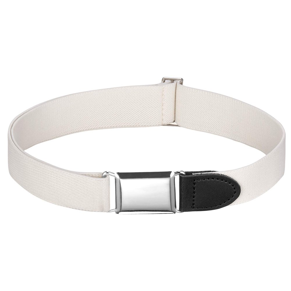 Buyless Fashion Kids Toddlers Baby Adjustable Elastic Dress Stretch Belt with Silver Buckle - 5096-Ivory