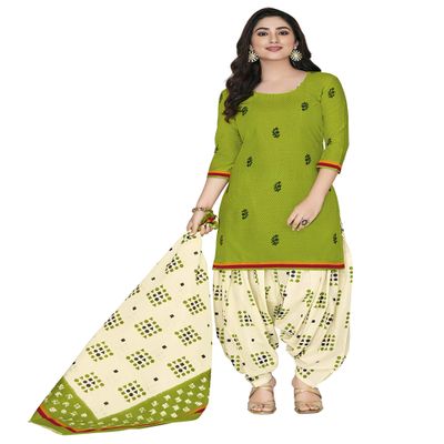 Miraan Women's Cotton Printed Readymade Salwar Suit X-Large Green