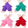 Bememo 4 Pairs Fingerless Gloves Half Finger Mittens Winter Solid Color Typing Knitted Gloves for Boys and Girls(Pink, Red, Green, Light Purple)