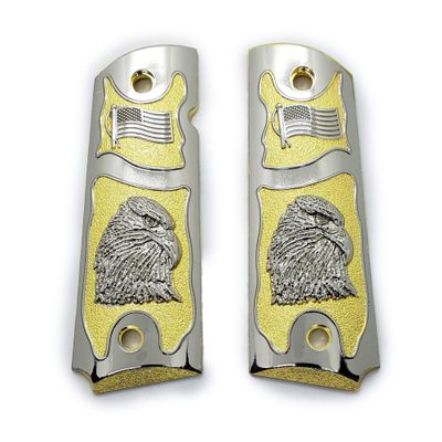 Custom Metal Nickel Gold 1911 Full Size Grips Bald Eagle US Flag Grips