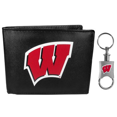 Siskiyou Sports NCAA Wisconsin Badgers Leather Bi-fold Wallet & Valet Key Chain, Black, One Size