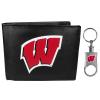 Siskiyou Sports NCAA Wisconsin Badgers Leather Bi-fold Wallet & Valet Key Chain, Black, One Size view 1