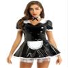 easyforever Women's Wet Look Patent Leather Lace Trim French Maid Fancy Dress Costume Cosplay Outfits Black XX-Large view 3