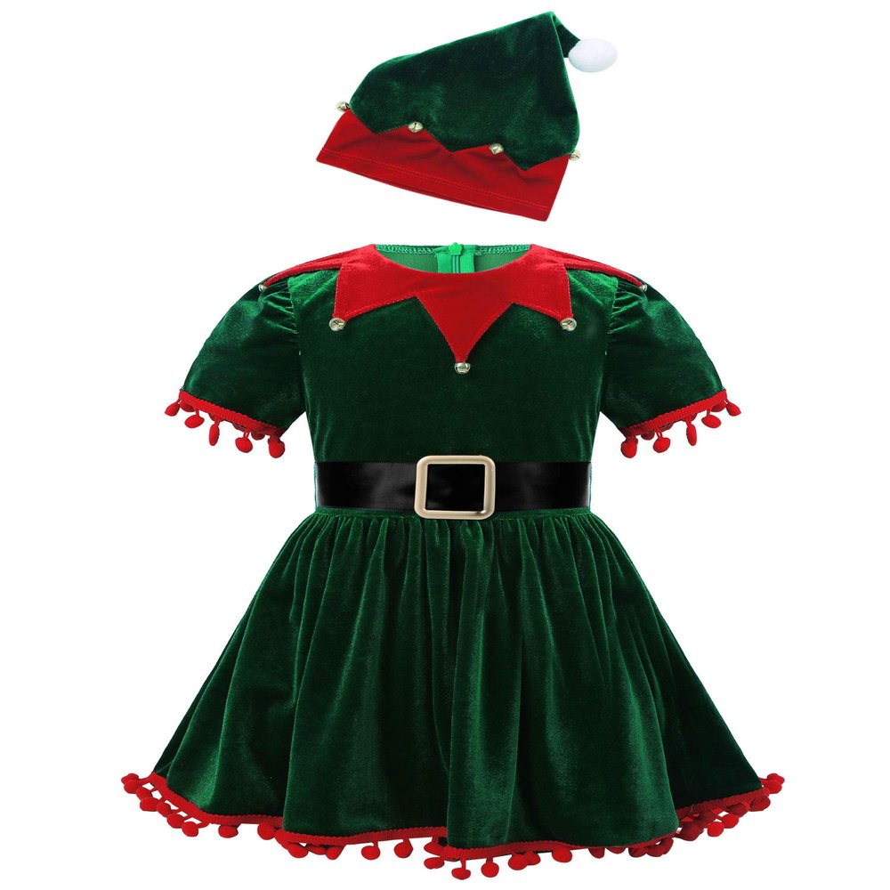 Agoky Girls Sequins Figure Ice Skating Roller Skating Ballet Dance Dress Christmas Santa Dance Costume Green Short Sleeves 12-18 Months