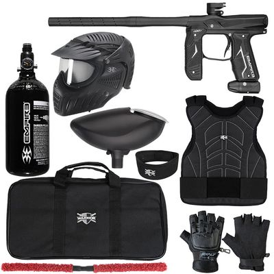 Action Village Empire Axe 2.0 Level 2 Protector Paintball Gun Package Kit (Dust Black/Dust Black, Glove Size: Small/Medium)
