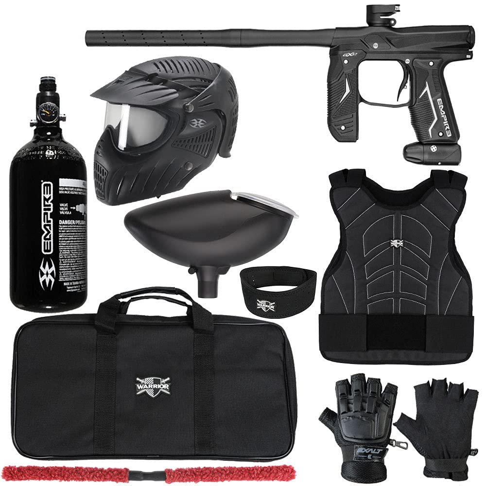 Action Village Empire Axe 2.0 Level 2 Protector Paintball Gun Package Kit (Dust Black/Dust Black, Glove Size: Small/Medium)