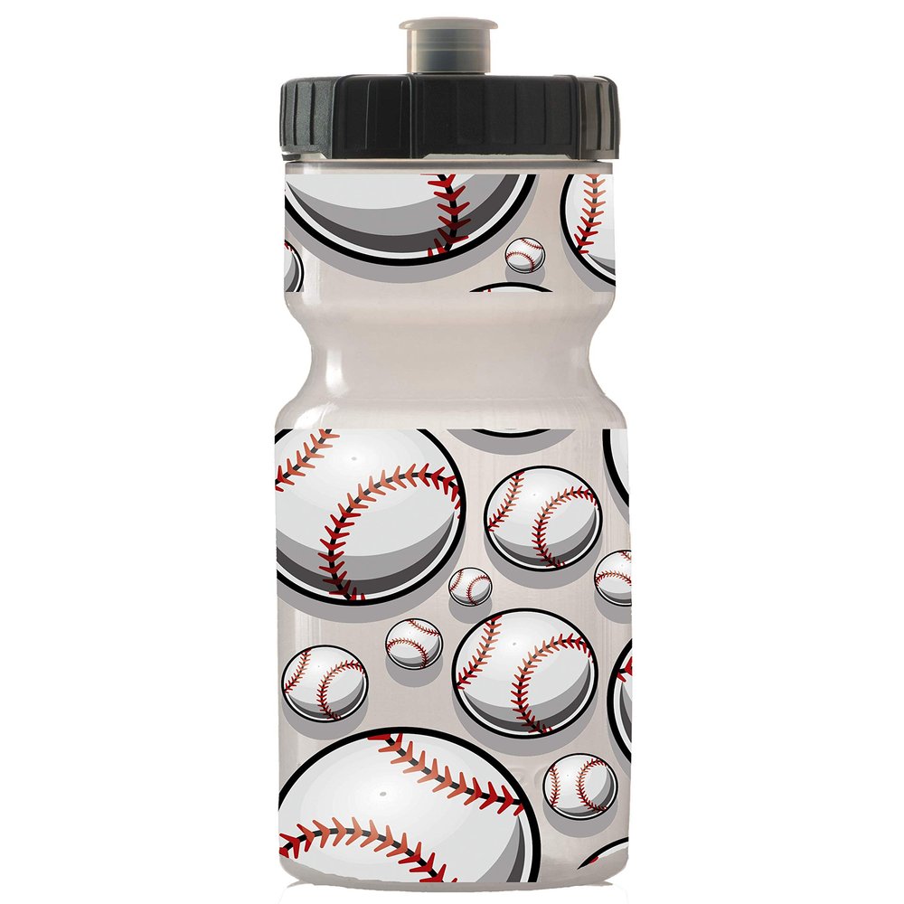 50 Strong 22oz Kids Sports Squeeze Water Bottle BPA-Free with Pull Top Cap Durable & Reusable for School, Boys & Girls Made in USA Baseball Theme