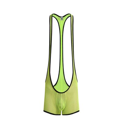 4UFIT Men's Leotard Bodysuit Jockstrap Sexy Mesh Jockstrap Boxer Underwear Yellow