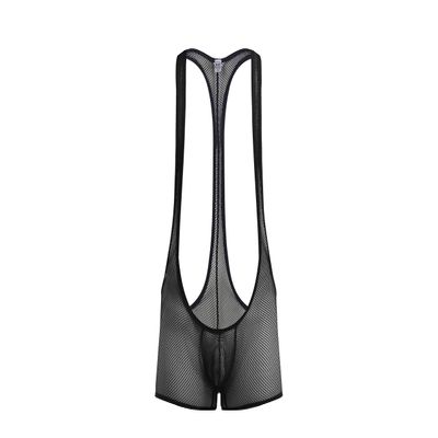 4UFIT Men's Athletic Supporters Bodysuit Mesh Wrestling Leotard Jumpsuit Boxer Singlet Black
