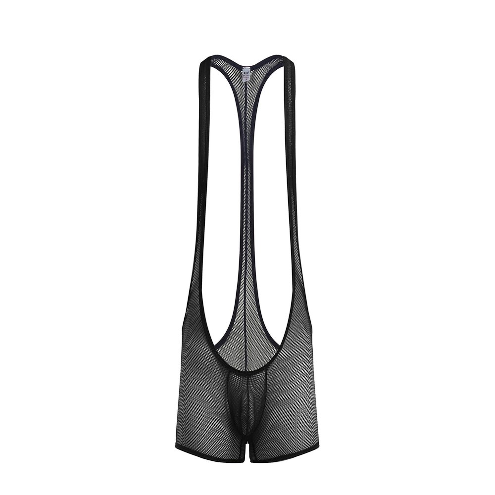 4UFIT Men's Athletic Supporters Bodysuit Mesh Wrestling Leotard Jumpsuit Boxer Singlet Black