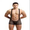 4UFIT Men's Athletic Supporters Bodysuit Mesh Wrestling Leotard Jumpsuit Boxer Singlet Black view 2