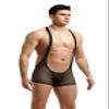 4UFIT Men's Athletic Supporters Bodysuit Mesh Wrestling Leotard Jumpsuit Boxer Singlet Black view 4