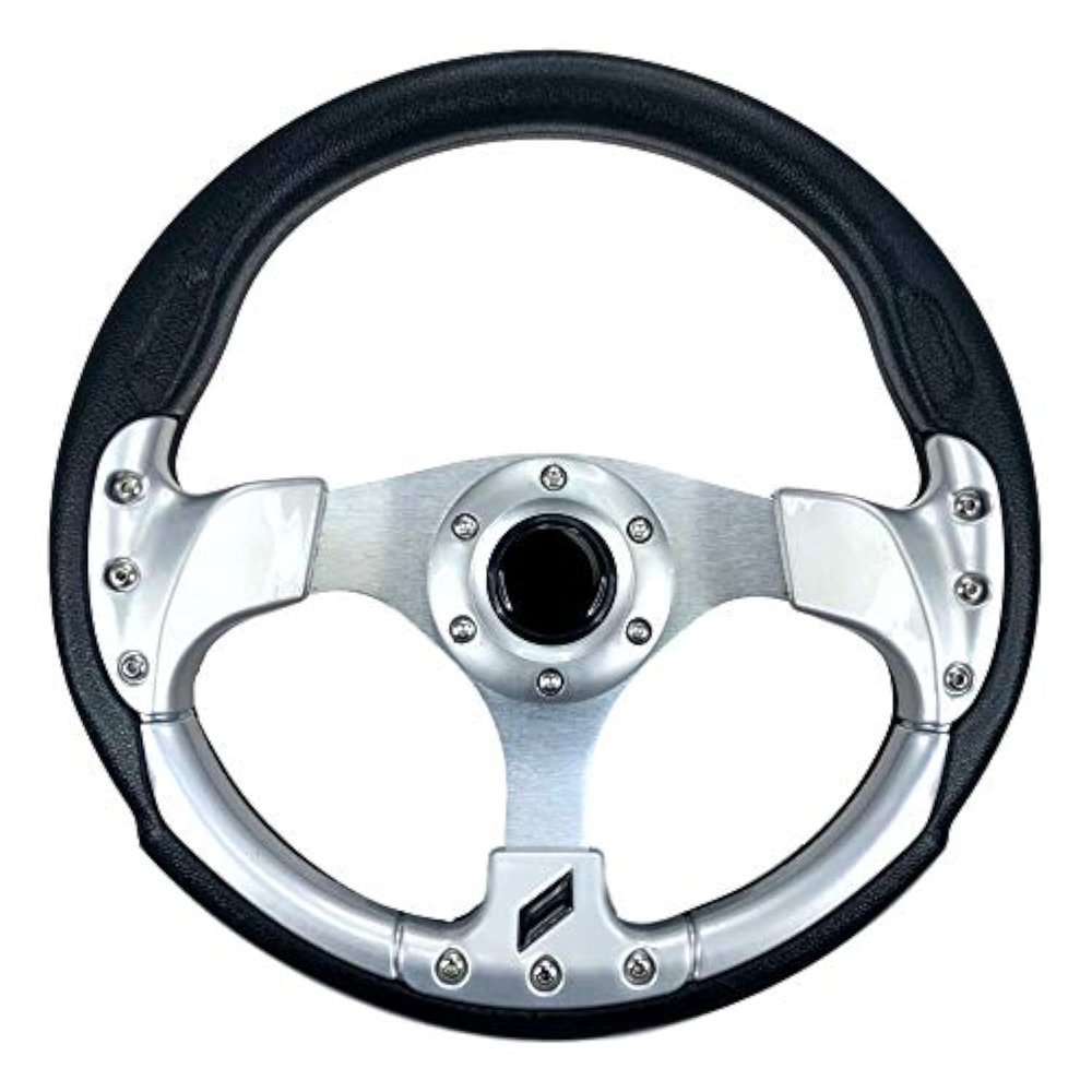Pactrade Marine Boat Pontoon Non- Magnetic Steering Wheel Aluminum Frame Polyurethane (PU) Sleeves 3 Spokes 12-1/2" Diameter Aluminum Hub with 3/4" Tapered Bore (Silver)