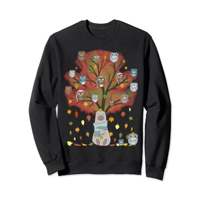 Owl, Bear & Coffee Lovers Tee Funny Fall Leaves Thanksgiving Sweatshirt