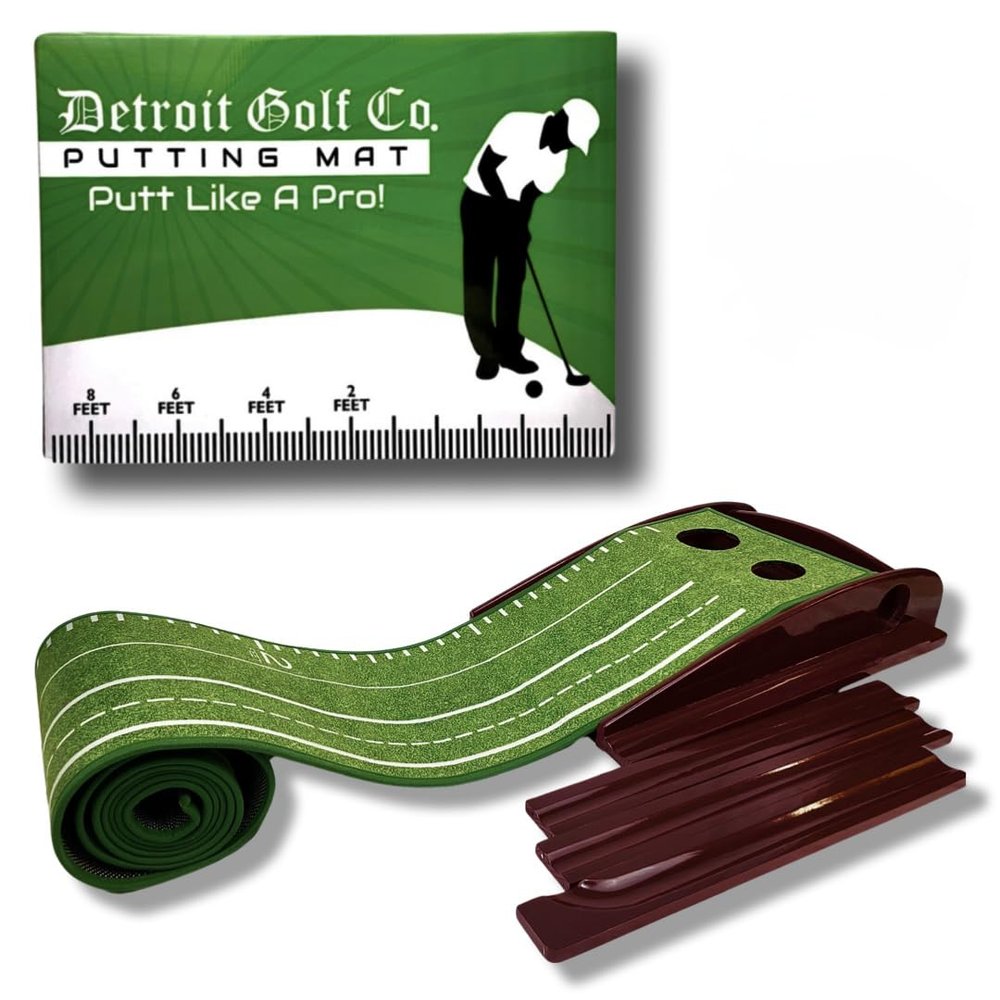 Indoor Putting Green with Auto Ball Return Golf Practice Training Aid with Crystal Velvet Mat and Solid Wood Base Perfect for Home, Office, or Workspace Enhance Your Putting Skills