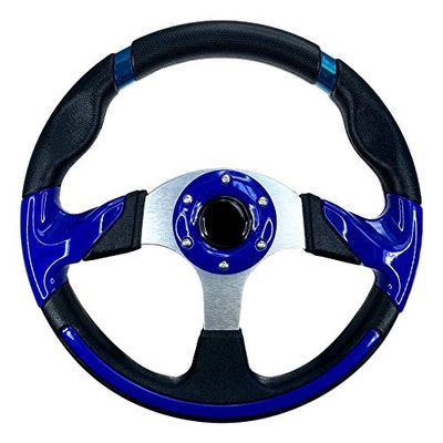 Pactrade Marine Boat Pontoon Non- Magnetic Steering Wheel Aluminum Frame Polyurethane (PU) Sleeves 3 Spokes 12-1/2" Diameter Aluminum Hub with 3/4" Tapered Bore (Navy Blue)
