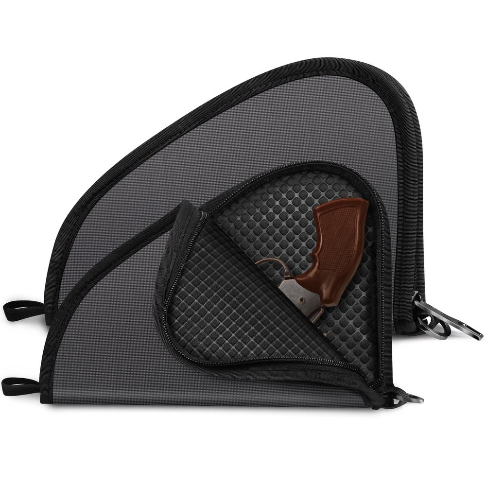 FINPAC Pistol Rug Case, Tactical Firearm Cover Soft Gun Grey Storage Pouch with D-Ring & Padded Lining for Compact and Full-Size Handguns (Small)