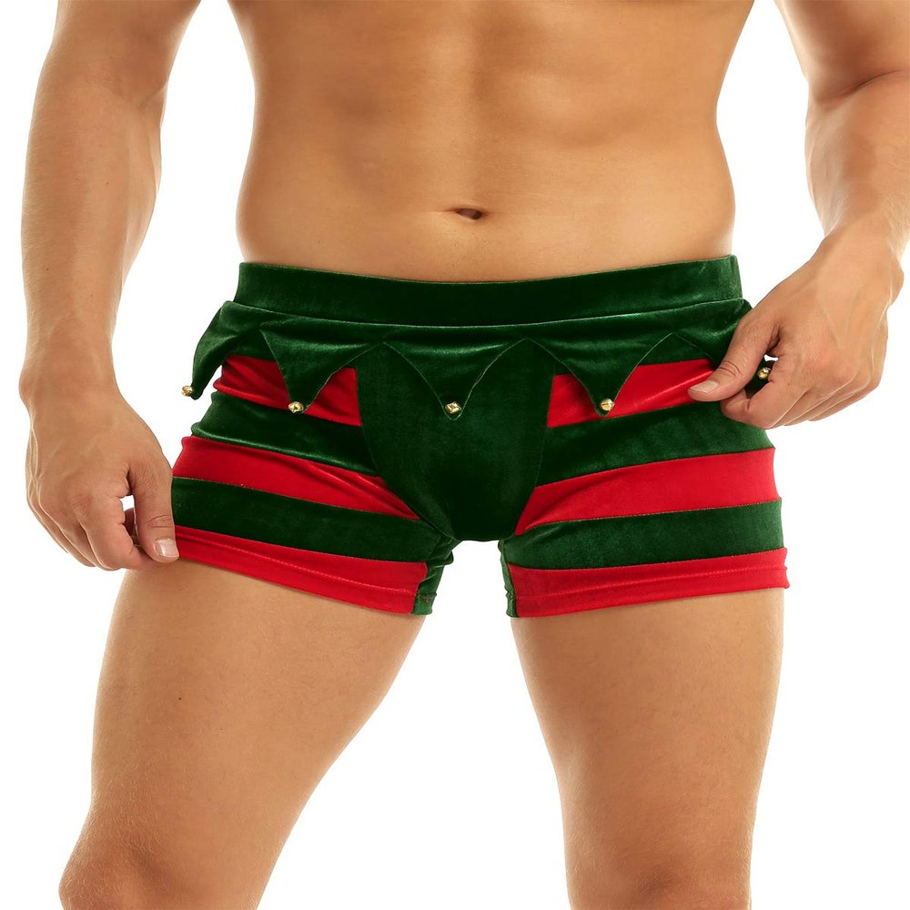 XUNZOO Mens Flannel Christmas Santa Claus Costume Holiday Boxer Shorts Underwear (Red Green, XL)