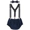 Baby Boys First 1st Birthday Cake Smash Outfit Diaper Cover Bloomers Suspenders Bowtie Clothes Set for Photo Props Party Navy Blue - Striped 3-24 Months view 1