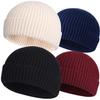 4pcs Wool Fisherman Beanies for Men, Knit Short Watch Cap Winter Warm Hats view 1