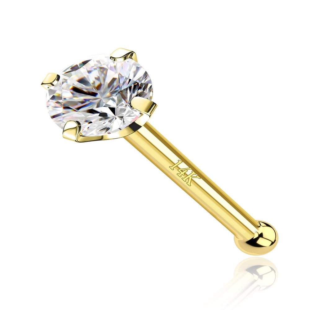 COCHARM 14k Solid Gold Nose Studs Real Gold Nose Rings Studs 20g Round Simulated Diamond Nose Bone Yellow Gold Nose Piercing Nose Pin