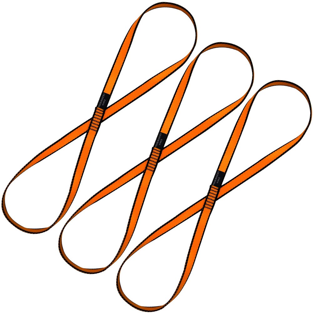 KIKIGOAL 18MM Nylon Climbing Sling Runner 23KN CE2008/EN566 Rock Climbing Webbing Straps for Outdoor Climbing, Rappelling, Swing, Yoga Hammock etc (60 CM/24 Inch, 3PCS ORANGE)