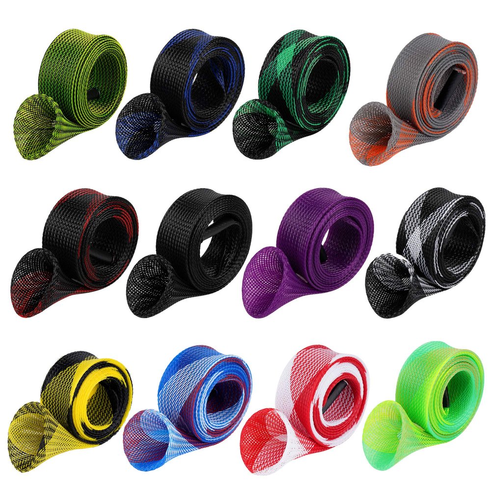 12Pcs Rod Sock Fishing Rod Sleeve, Cover Braided Mesh Rod Protector Pole Gloves Fishing Tools. Flat or Pointed End/Spinning or Casting. for Casting Sea Fishing Rod/Spinning
