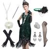 WACUDON Women 1920s Vintage Flapper Fringe Beaded Gatsby Party Costume Dress with 20s Accessories Set (3X-Large, Black Green) view 1