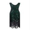 WACUDON Women 1920s Vintage Flapper Fringe Beaded Gatsby Party Costume Dress with 20s Accessories Set (3X-Large, Black Green) view 2