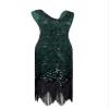 WACUDON Women 1920s Vintage Flapper Fringe Beaded Gatsby Party Costume Dress with 20s Accessories Set (3X-Large, Black Green) view 3