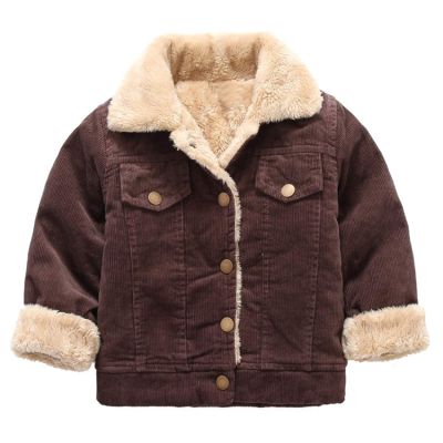 Moru Toddler Boy Winter Corduroy Jacket Baby Girl Fall Sherpa Lined Outwear Coat (Coffee, 3-4 Years)