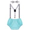 Baby Boys First 1st Birthday Cake Smash Outfit Diaper Cover Bloomers Suspenders Bowtie Clothes Set for Party Photo Props Light Blue 3-24 Months view 1