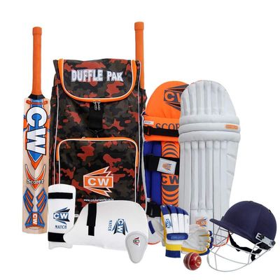 CW Bouncer Right Hand Complete Cricket Set Premium Quality Kashmir Willow Bat Club Leather Ball Sports Cricket Set Original Kit for Training & Practice (4 for Age 8-9 Year)