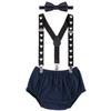 Baby Boys First 1st Birthday Cake Smash Outfit Diaper Cover Bloomers Suspenders Bowtie Clothes Set for Photo Props Party Navy Blue - Heart 3-24 Months view 1