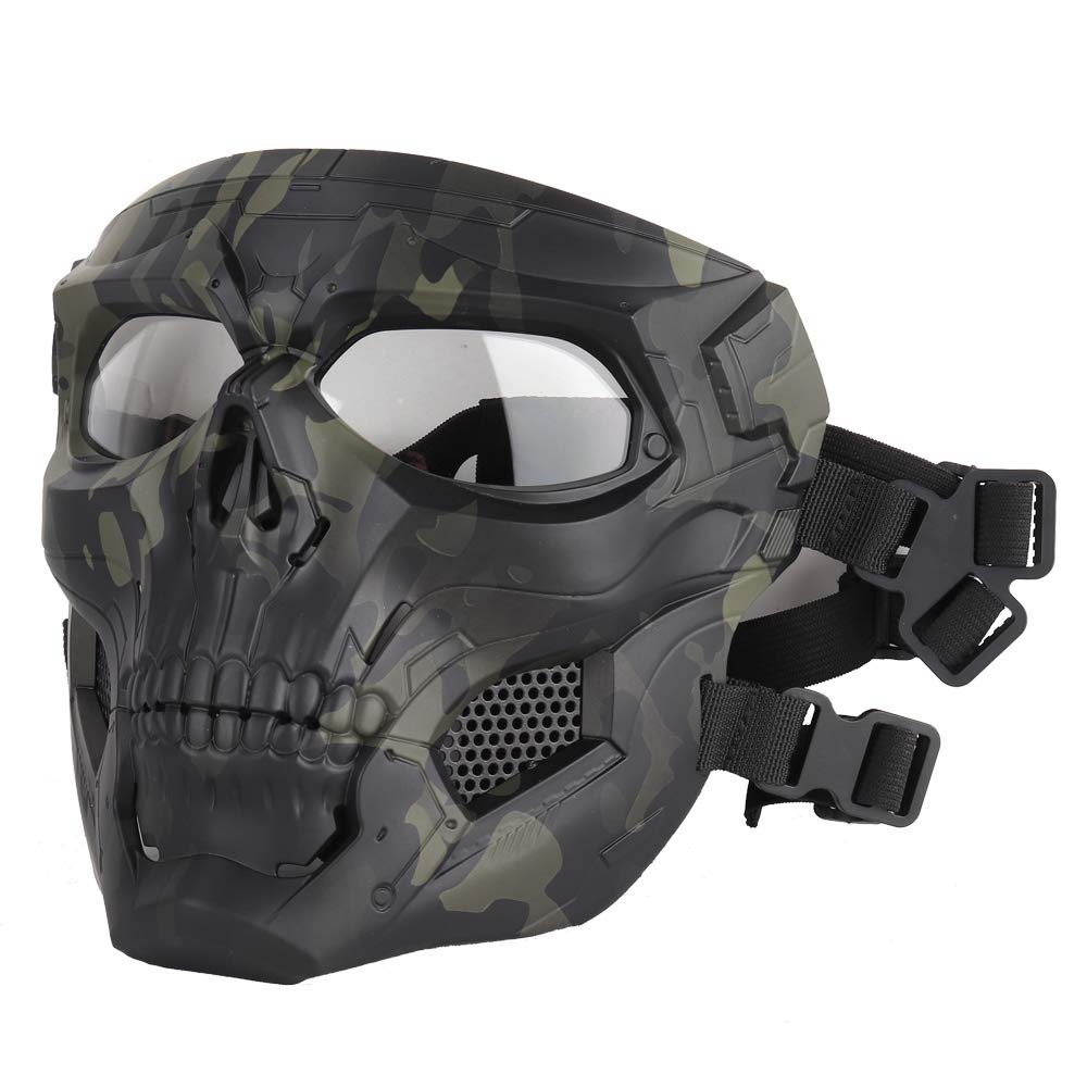 Airsoft Tactical Helmet Black Camo Mask with Eye Protective Paintball Mask Skull Full Face for Hunting Halloween