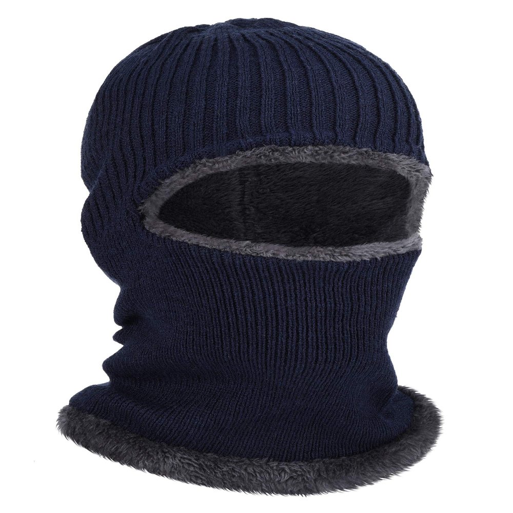 Blulu Ski Mask for Men Knitted Full Winter Face Mask 1 Hole Balaclava Ski Hat for Cold Weather Men Women(Medium,Navy Blue)