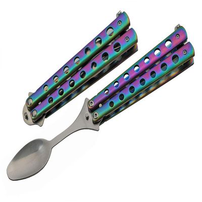SZCO Supplies Rainbow Butterfly Folding Camping Spoon - 9" Stainless Steel, Travel, Picnic Accessory
