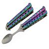 SZCO Supplies Rainbow Butterfly Folding Camping Spoon - 9" Stainless Steel, Travel, Picnic Accessory view 1