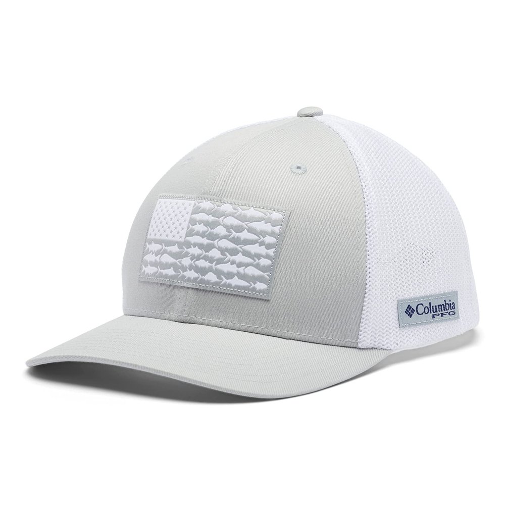 Columbia Unisex PFG Mesh Fish Flag Ball Cap, Cool Grey/White/US Fish Flag, Large/X-Large