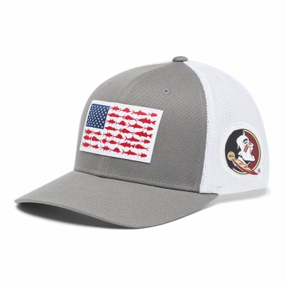 Columbia Unisex Collegiate PFG Mesh Fish Flag Ball Cap, FSU - Titanium, Small/Medium