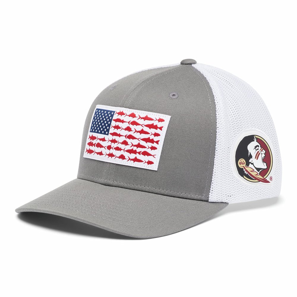 Columbia Unisex Collegiate PFG Mesh Fish Flag Ball Cap, FSU - Titanium, Small/Medium